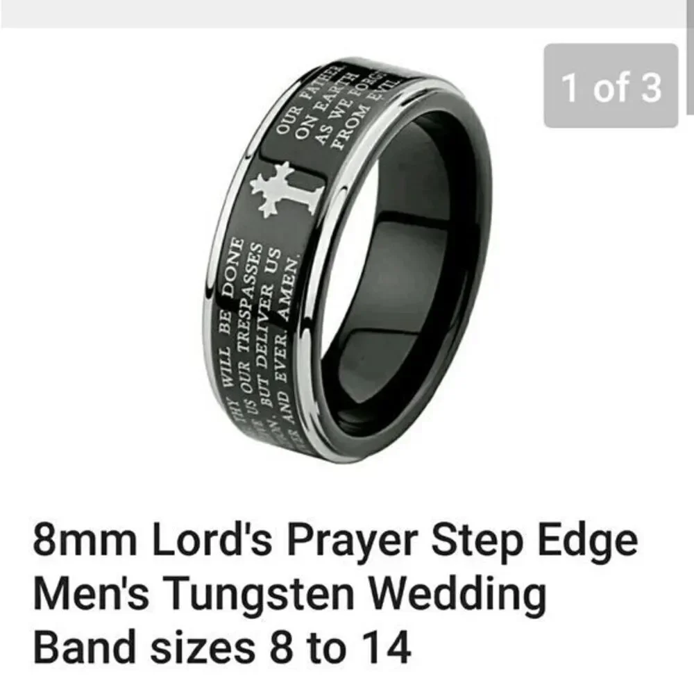 8mm  Lord's Prayer Step Edge Men's Tungsten Band